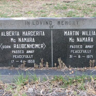MCNAMARA Martin William -1971 &amp; Alberta Margarita RAUBENHEIMER -1958