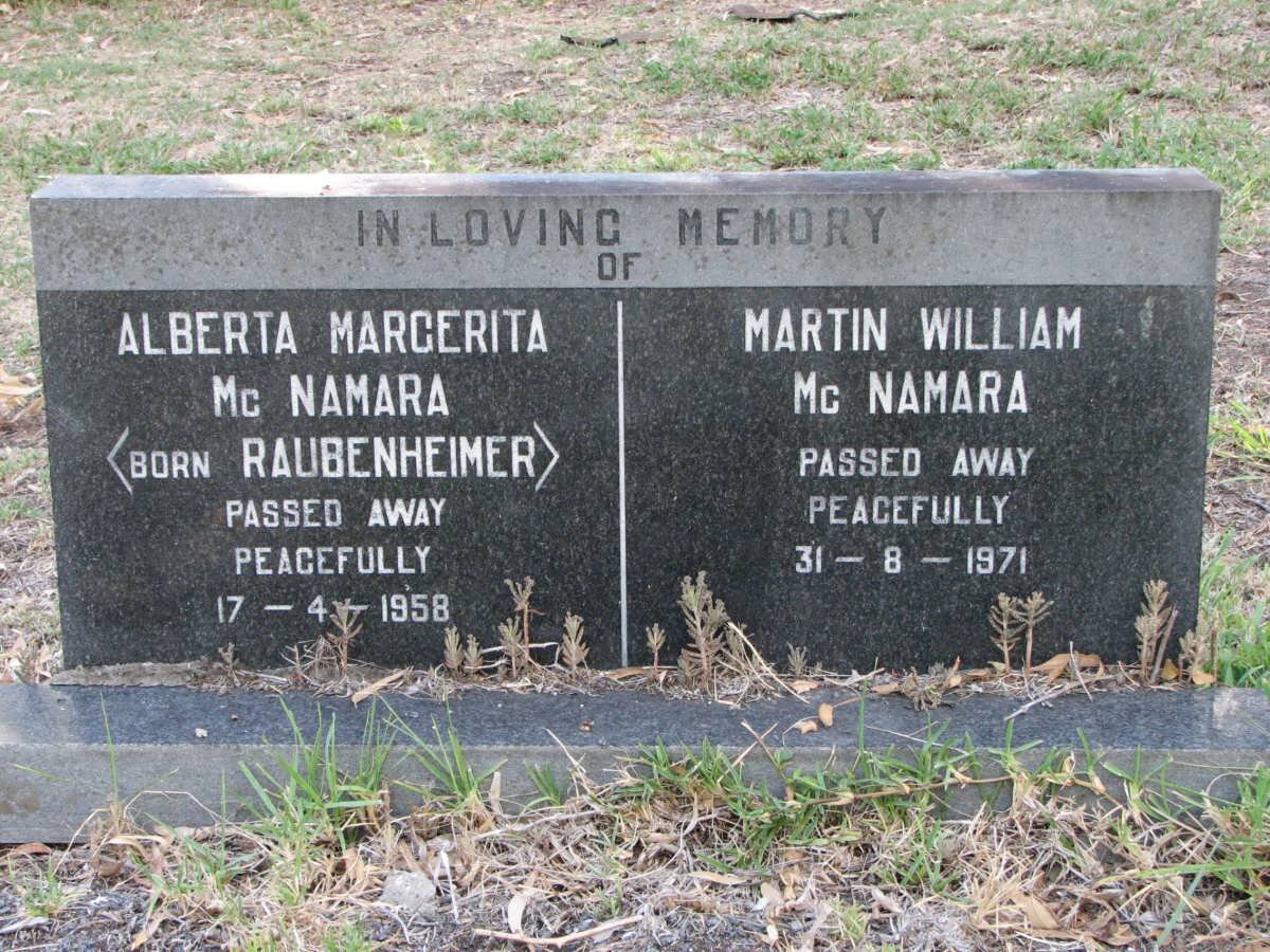 MCNAMARA Martin William -1971 &amp; Alberta Margarita RAUBENHEIMER -1958
