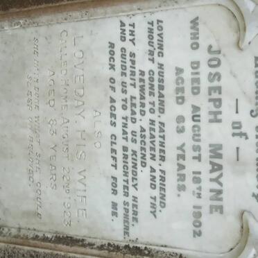 MAYNE Joseph -1902 &amp; Loveday -1923