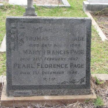 PAGE Thomas ? -1944 :: PAGE Mary Francis 1947 :: PAGE Pearl Florence -1946