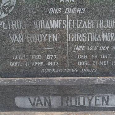 ROOYEN Petrus Johannes, van 1877-1933 &amp; Elizabeth Christina voorheen MORGENROOD nee VAN DER WATT 1887-1962