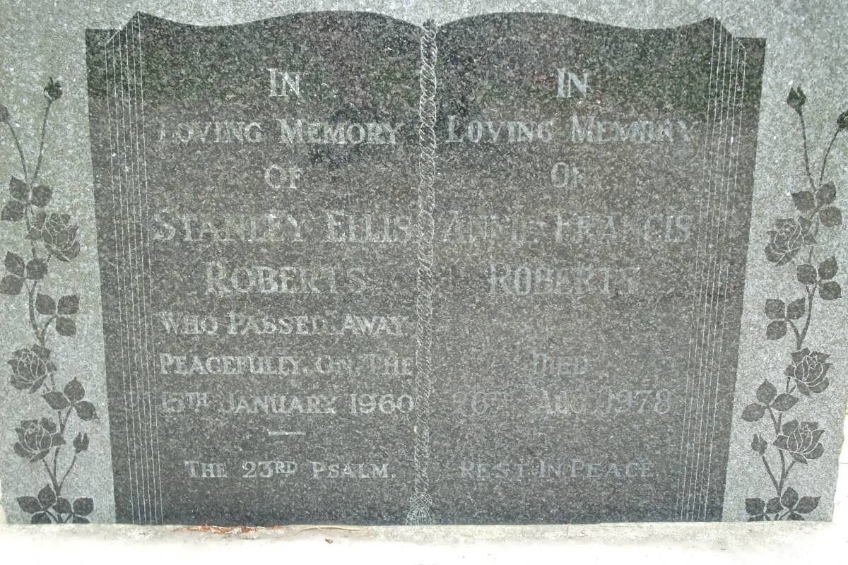 ROBERTS Stanley Ellis  -1960 &amp; Annie Francis  -1978