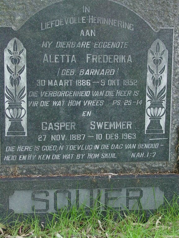 SQUIER Casper Swemmer 1887-1963 &amp; Aletta Frederika BARNARD 1886-1952