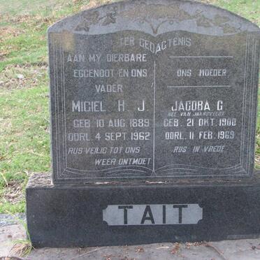 TAIT Migiel H.J. 1889-1962 &amp; Jacoba G. VAN JAARSVELDT 1900-1969