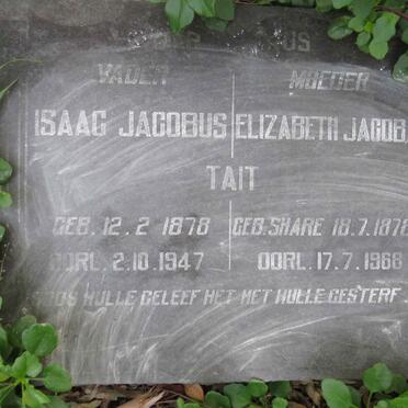 TAIT Isaac Jacobus 1878-1947 & Elizabeth Jacoba SHARE 1878-1968