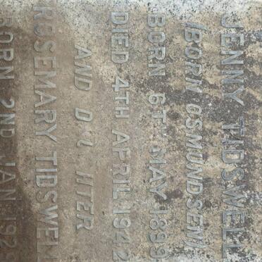 TIDSWELL Jenny nee OSMUNDSEN 1899-1942 :: TIDSWELL Rosemary 1929-1942