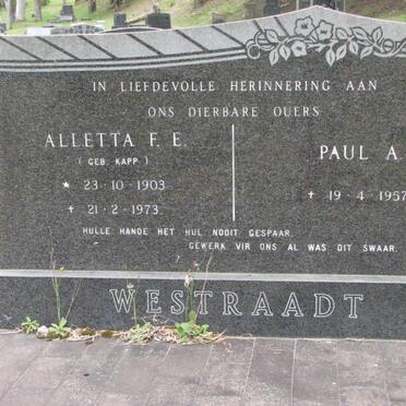 WESTRAADT Paul A. -1957 &amp; Alletta F.E. KAPP 1903-1973
