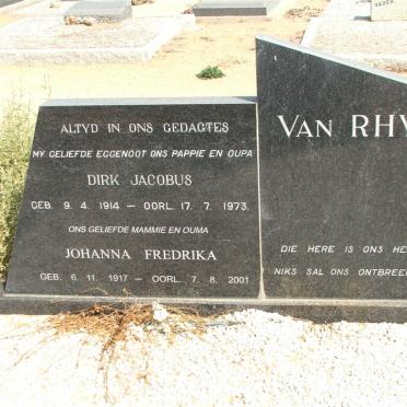 RHYN Dirk Jacobus, van 1914-1973 &amp; Johanna Fredrika 1917-2001