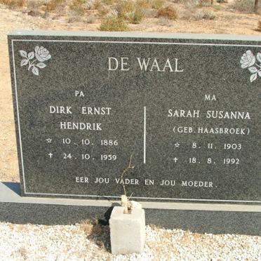 WAAL Dirk Ernst Hendrik, de  1886-1959 &amp; Sarah Susanna HAASBROEK 1903-1992