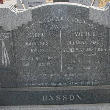 BASSON Johannes Josias 1892-1976 &amp; Johanna Maria Wilhelmina Frederika BASSON 1895-1957 