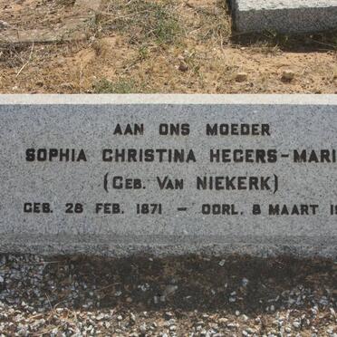 MARITZ Sophia Christina Hegers nee VAN NIEKERK 1871-1957