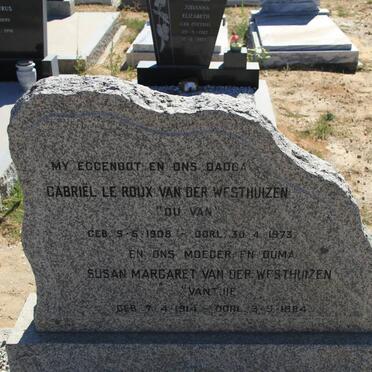 WESTHUIZEN Gabriel le Roux, van der 1908-1973 &amp; Susan Margaret 1914-1984