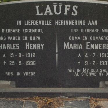 LAUFS Charles Henry 1912-1996 &amp; Maria Emmerentia 1913-1997