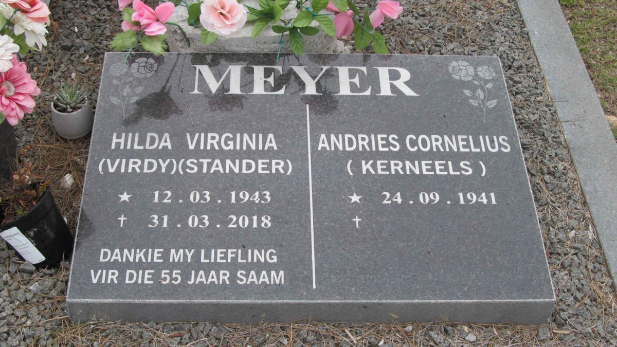 MEYER Andries Cornelius 1941- &amp; Hilda Virginia STANDER 1943-2018
