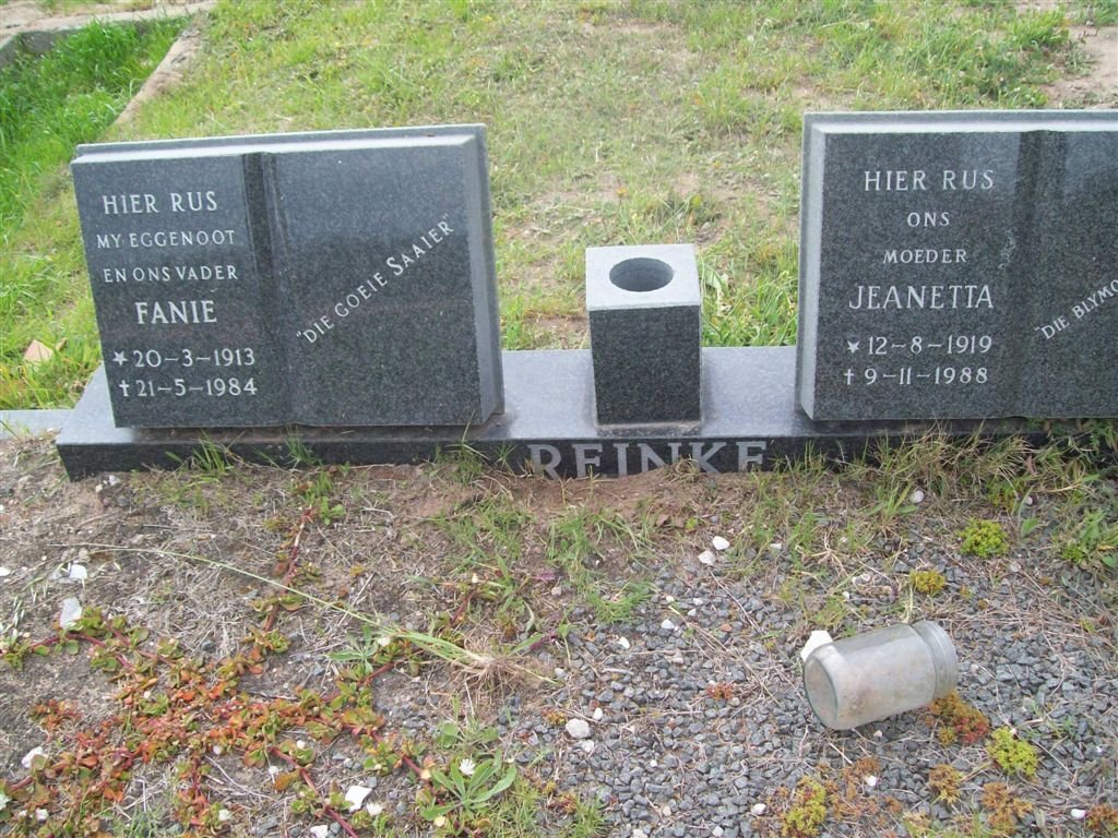 REINKE Fanie 1913-1984 &amp; Jeanetta 1919-1988