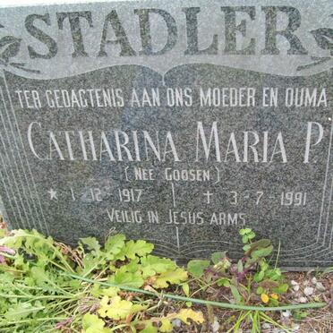 STADLER Catharina Maria P. nee GOOSEN 1917-1991