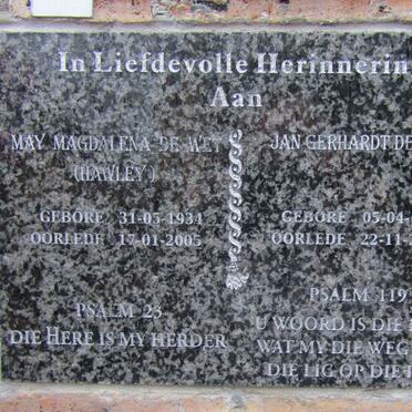 WET Jan Gerhardt, de 1932-2010 &amp; May Magdalena HAWLEY 1934-2005