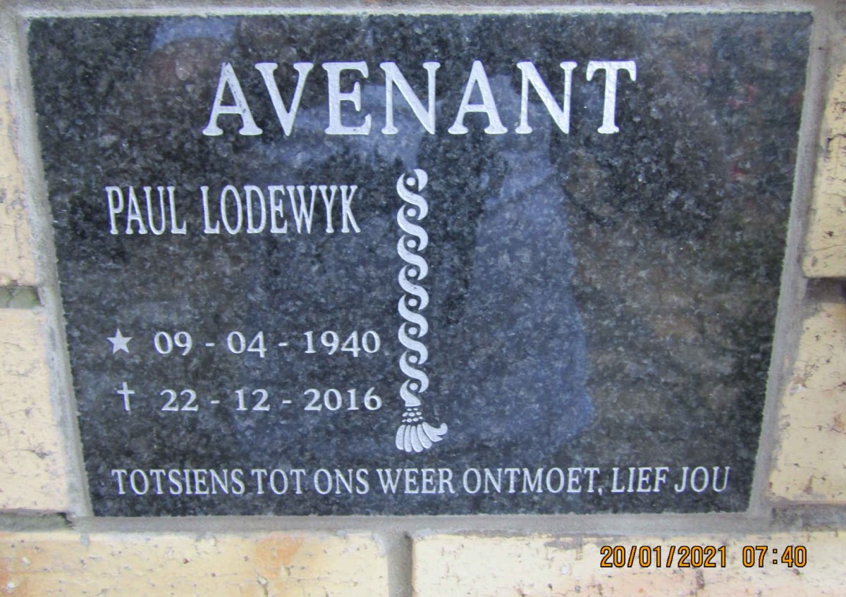 AVENANT Paul Lodewyk 1940-2016