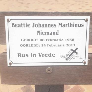 NIEMAND Beattie Johannes Marthinus 1938-2011