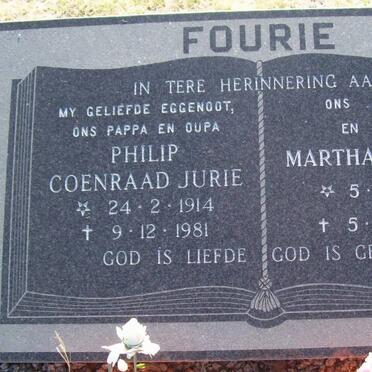 FOURIE Philip Coenraad Jurie 1914-1981 &amp; Martha Jacoba 1910-2005