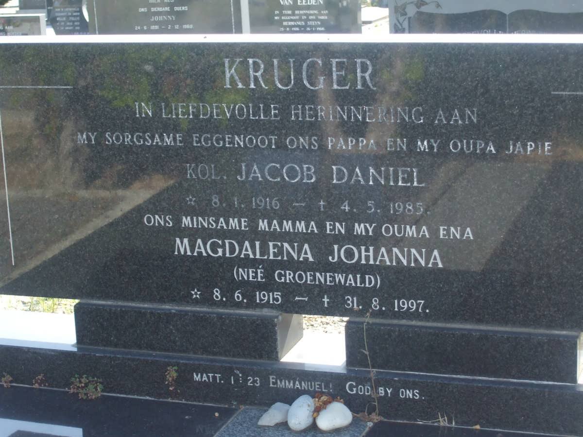 KRUGER Jacob Daniel 1916-1985 &amp; Magdalena Johanna GROENEWALD 1915-1997