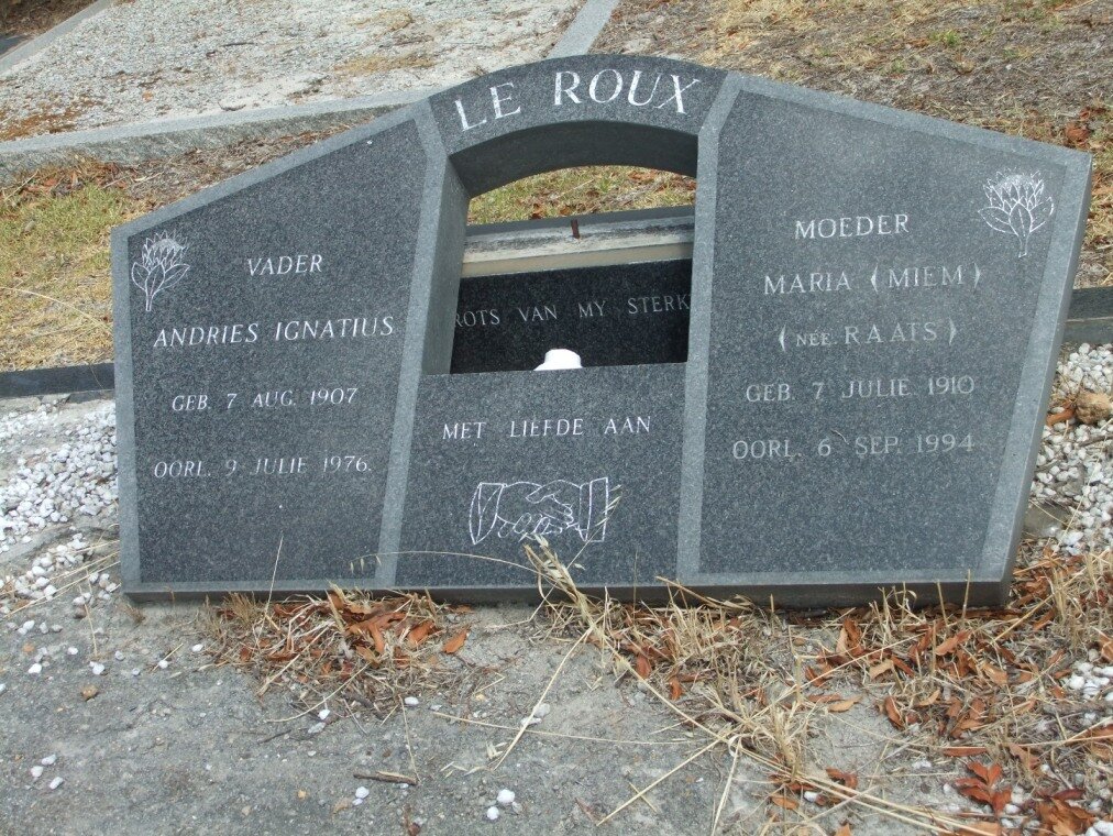 ROUX Andries Ignatius, le 1907-1976 &amp; Maria RAATS 1910-1994