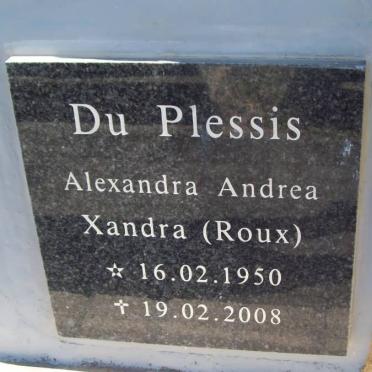 PLESSIS Alexandra Andrea, du nee ROUX 1950-2008