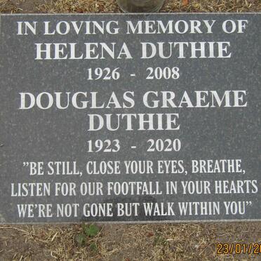 DUTHIE Douglas Graeme 1923-2020 &amp; Helena 1926-2008