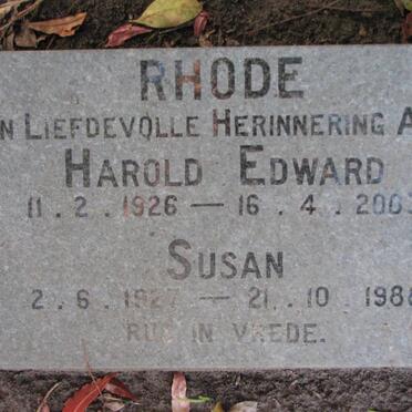 RHODE Harold Edward 1926-2003 &amp; Susan 1927-1988