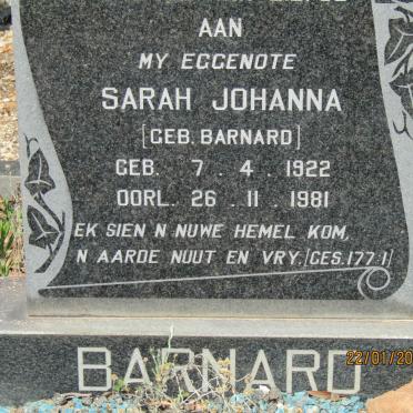 BARNARD Sarah Johanna nee BARNARD 1922-1981
