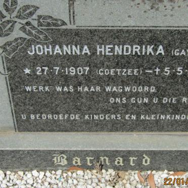 BARNARD Johanna Hendrika nee COETZEE 1907-1976