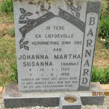 BARNARD Johanna Martha  Susanna 1926-1998