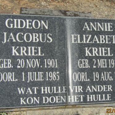 KRIEL Gideon Jacobus 1901-1985 &amp; Annie Elizabeth 1910-2005