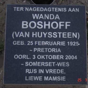 BOSHOFF Wanda nee VAN HUYSSTEEN 1925-2004