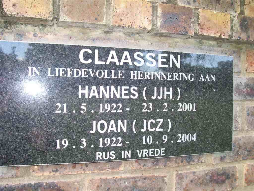 CLAASSEN J.J.H. 1922-2001 & J.C.Z. 1922-2004