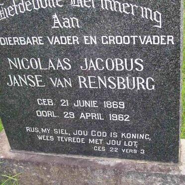 RENSBURG Nicolaas Jacobus, Janse van 1869-1962