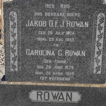 ROWAN Jakob D.F.J. 1874-1959 &amp; Carolina C. FOURIE 1878-1959