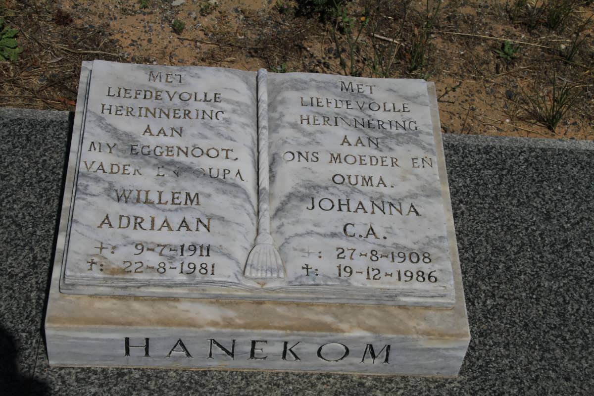 HANEKOM Willem Adriaan 1911-1981 & Johanna C.A. 1908-1986