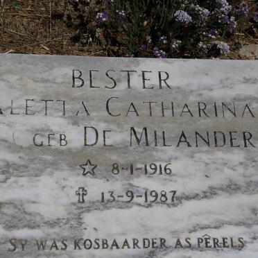 BESTER Aletta Catharina nee DE MILANDER 1916-1987