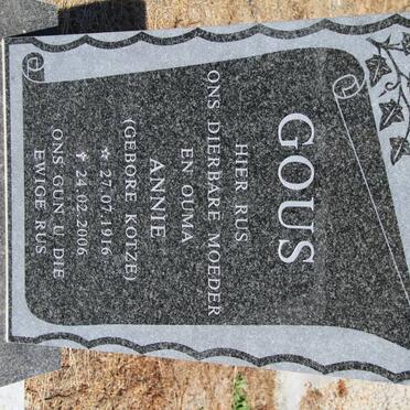 GOUS Annie nee KOTZE 1916-2006