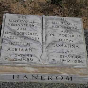 HANEKOM Willem Adriaan 1911-1981 &amp; Johanna C.A. 1908-1986