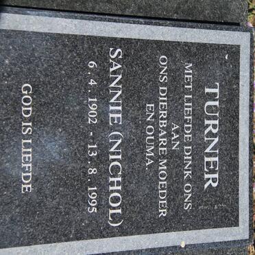 TURNER Sannie nee NICHOL 1902-1995