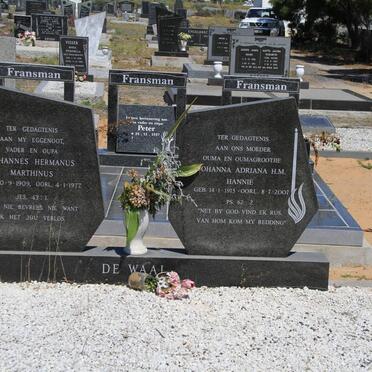 WAAL Johannes Hermanus Marthinus, de 1909-1977 &amp; Johanna Adriana H.M. 1915-2007