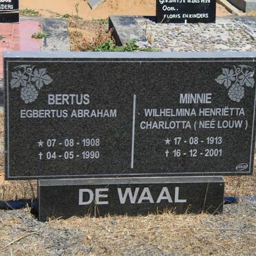 WAAL Egbertus Abraham, de 1908-1990 &amp; Wilhelmina Henriëtta Charlotta LOUW 1913-2001