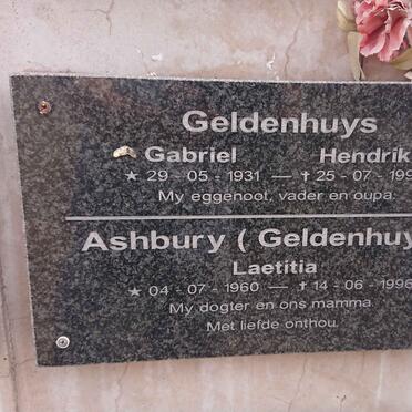 GELDENHUYS Gabriel Hendrik 1931-1990 :: ASHBURY Laetitia nee GELDENHUYS 1960-1996