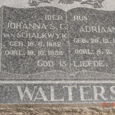 WALTERS Adriaan 1889-1967 &amp; Johanna S.C. VAN SCHALKWYK 1882-1958