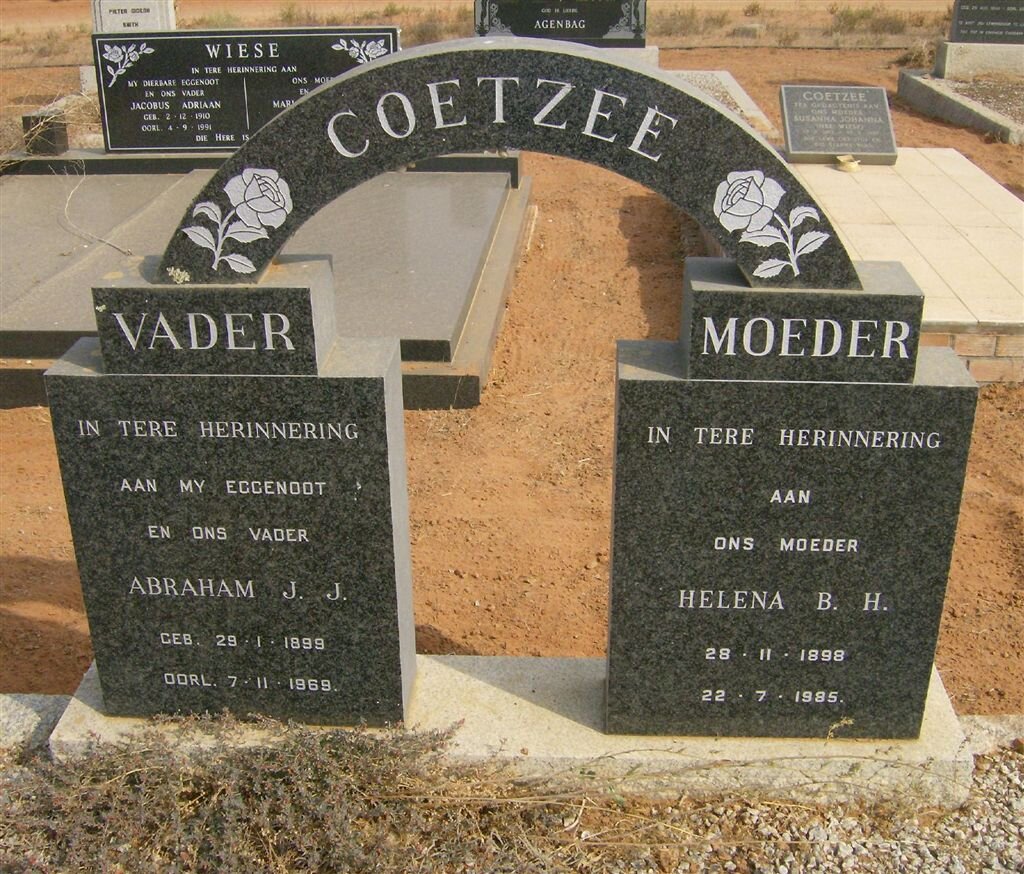 COETZEE Abraham J.J. 1899-1969 &amp; Helena B.H. 1898-1985