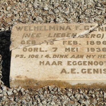 GENIS Welhelmina F. nee LIEBENBERG 1896-1936