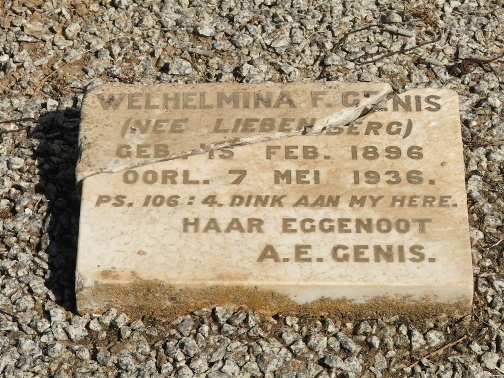 GENIS Welhelmina F. nee LIEBENBERG 1896-1936