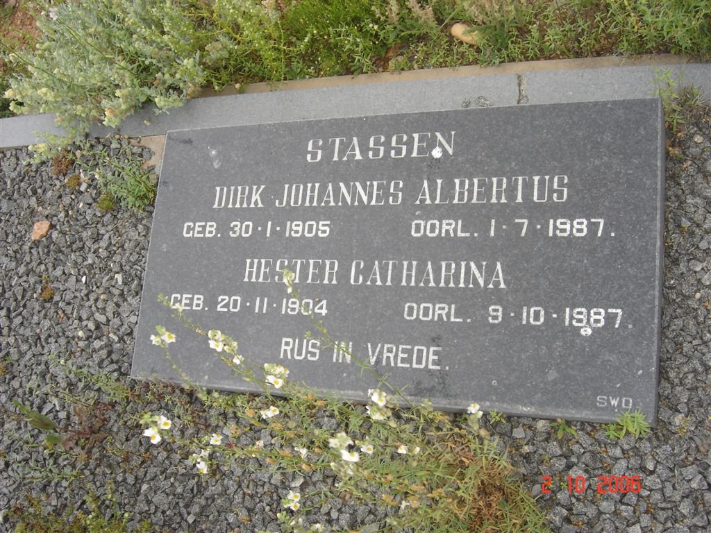 STASSEN Dirk Johannes Albertus 1905-1987 & Hester Catharina 1904-1987